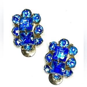 Vintage Earrings Blue Rhinestone Clip Vtg Estate Costume Jewelry Pin Lot M03